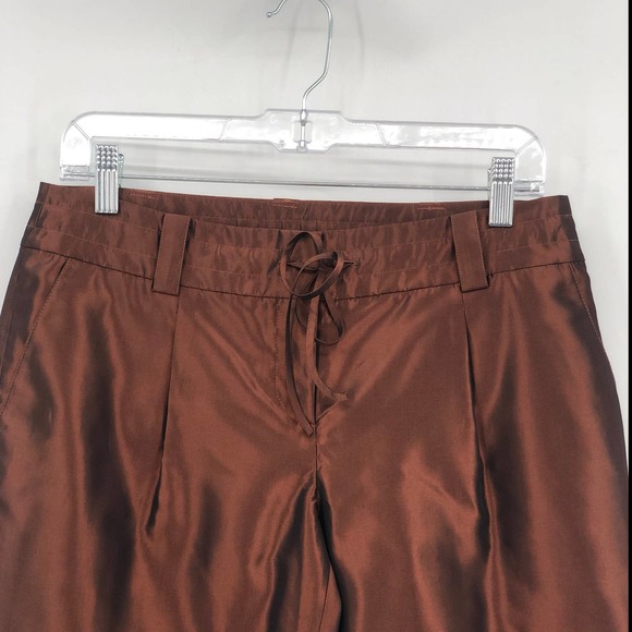 SoCa St John Metallic Pants Drawstring Tie Hem & Waist Pleated Front Brown 4 - Picture 2 of 8
